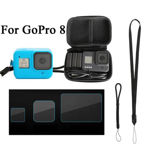 Silicone Case for GoPro Hero 8 Black Tempered Glass Screen Protector Protective Lens Film Housing Cover Bag Go Pro 8 Accessory