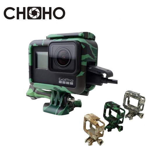 For Gopro Frame Case Shell Protector Housing Army Green + Lone Screw + Base Mount For Go Pro Hero 5 6 7 Black New Accessories