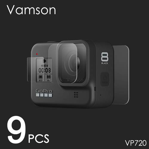 Vamson for Gopro Hero 8 Black Tempered Glass Screen Protector Action Camera Lens Screen Film 9Pcs for Go pro 8 Camera VP720