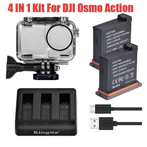 For DJI OSMO Action lithium battery / 3-Way Charger / Diving Waterproof Protective housing Case For DJI Action Camera Accessori
