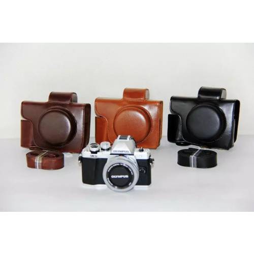 Leather Camera case bags with Grip strap Shoulder Strap for Olympus EM10 II EM-10 II