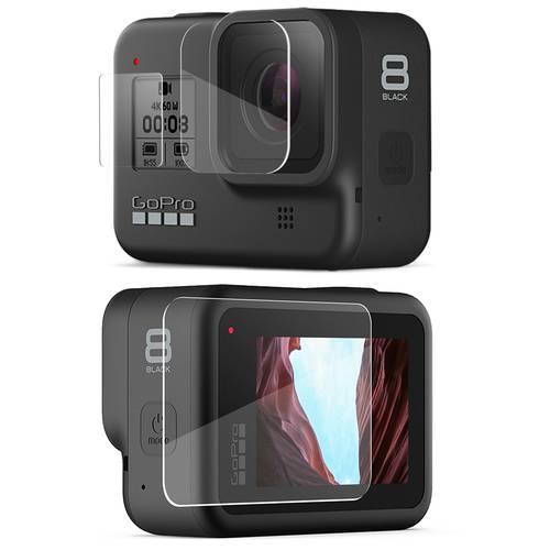 Vamson for Gopro Hero 8 Black Tempered Glass 9 pcs Protector Cover Case LCD Screen Protective Film for Gopro Hero 8 VP720 -F