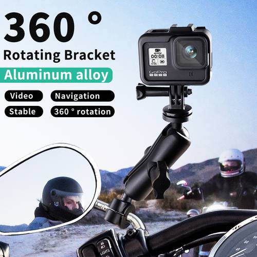 Motorcycle Bike Camera Holder Handlebar Mirror Mount Bracket 1/4 Metal Stand For GoPro Hero10/9/8/7/6/5/4 Cameras Accessory