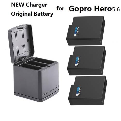 NEW For Gopro HERO 5 6 7 8 Black 100% Original Battery Batteries 3-way Charger BOX Battery Charging Case Sports Camera Clownfish