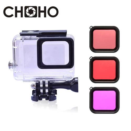 For Gopro 5 waterproof Case Housing Underwater + Diving Filter Red Pink Purple For Go Pro Hero 5 6 7 Black Accessories
