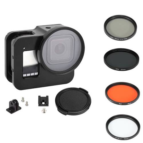 Aluminum Protective Case Cage for GoPro Hero 8 Black with 52mm Adapter ring CPL/Red/ND4/8/16/Star/10x Macro/Filter for go pro 8