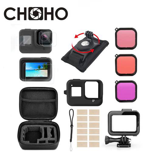 For Gopro 8 Black Accessories Sets Frame Case Screen Protector Silicone Shell Waterproof Case Dive Filter For Go Pro Hero 8