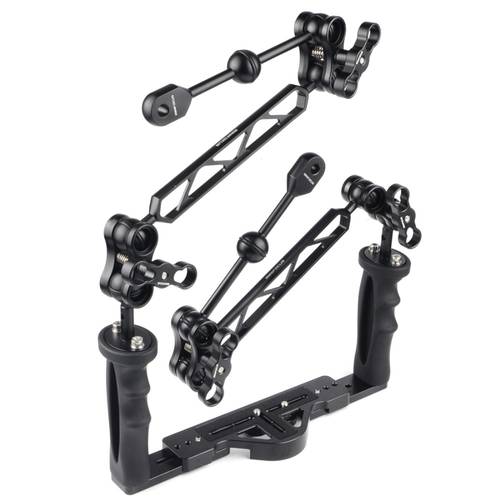 Dual Handle Handheld Stabilizer Diving Tray Grip W/ Double ball light arm and YS head ball Clip for Underwater Camera Housings