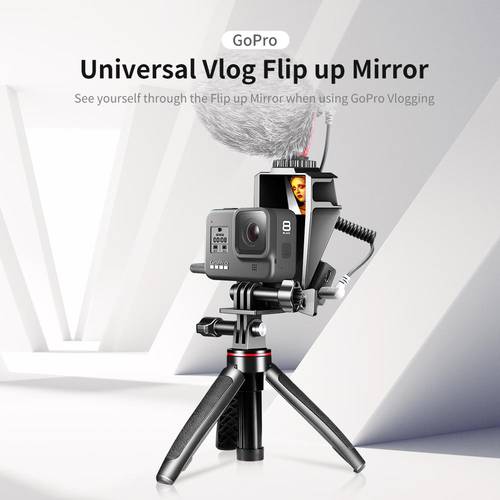 Ulanzi Gopro 8 7 6 5 Selfie Screen Bracket Vlog Accessories Selfie Flip Up Mirror with Triple Cold Shoe for LED Light Microphone