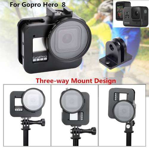 Aluminum Alloy Cage Three-way Mount Design Multi-angle Shooting Case Protective Frame For GoPro Hero 8 Black Camera Accessories