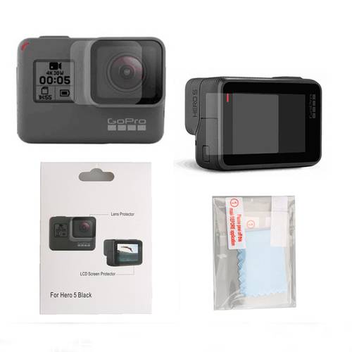 AZKTE Tempered Glass Protector Cover Case HD protective film 2-piece camera screen film and lens film for GOPRO hero 5 6 7