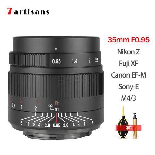 7artisans 35mm F0.95 Camera Lens APS-C MF Lens for Sony E Nikon Z Olympus Lumix M4/3 Fuji XF Canon EF-M EOS-M Mount Camera