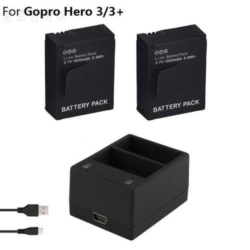 For Gopro Hero 3 Battery 3.7V AHDBT-301 Hero3 Battery USB Dual Charger Battery Case For GOPRO 3+ 302 Action Camera Accessories