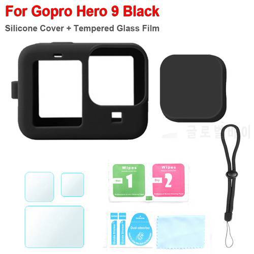 Soft Silicone Cover Protective Case Sleeve + Tempered Glass Film Screen Protector for GoPro Hero 10/9 Black Camera Accessories