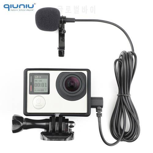 QIUNIU 2M External Microphone Mic with Standard Frame Mount Protective Housing Case for GoPro Hero 3 3+ 4 Go Pro 4 Accessories