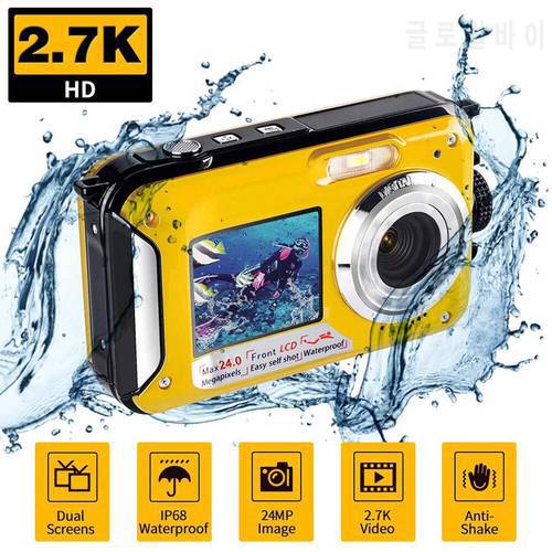 Waterproof Anti-Shake Digital Camera 1080P Full HD 2.4MP Dual Screen Selfie Video Recorder for Swimming Underwater DV Recording