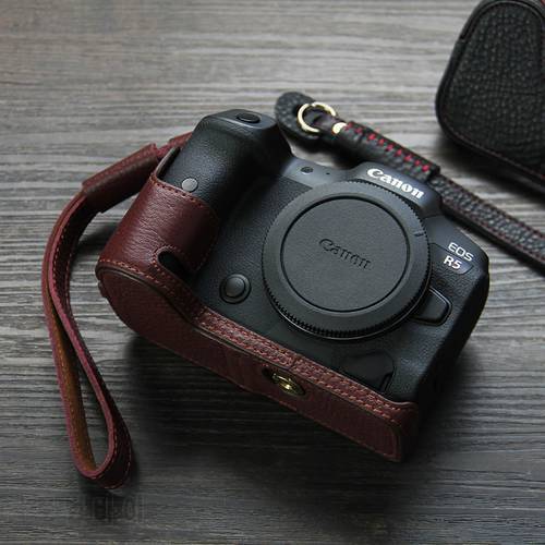Cowhide R5 Camera Case R6 Camera Cover Genuine Leather Camera Bag Half Body For Canon EOS R5 R6
