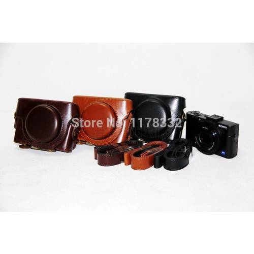 Hot Sale Leather Camera Case Bag Cover Shoulder Strap for Sony DSC- RX100III RX100M2 RX100M3 +Shoulder Strap