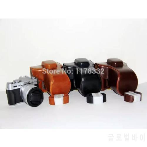 Leather Camera Case bag Cover + Shoulder Strap for Fujifilm Fuji XT10 X-T10 XT-10 18-55mm 16-50mm Lens