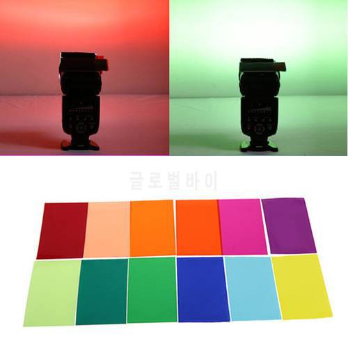 Gosear 12 PCS Transparent Color Gel Filter Light Film Sheet Filter Holder 12 Color for Studio Set-top Box Flashlight 1.8 x 3inch
