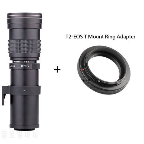 Lightdow 420-800mm F/8.3-16 Super Telephoto Manual Zoom Lens +T2 Mount Ring Adapter for Canon Nikon Sony Pentax Olympus Cameras