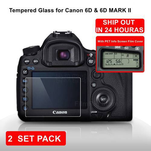 for Canon EOS 6D 6D MARK II 6D2 Camera Tempered Protective Self-adhesive Glass Main LCD Display + Film Info Screen Protector