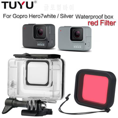TUYU Gopro Hero7 45m Waterproof Case Housing For Hero 7 Silver & White Underwater Protection Shell Box red Filter Accessories