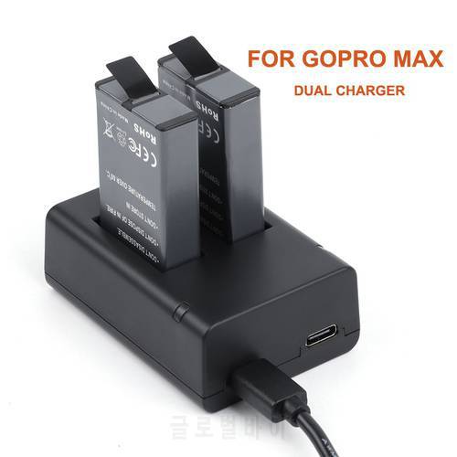Dual USB Battery Charger for GoPro MAX Panoramic Action Camera Fast Dual Charging Dock with Data Cable for gopro Accessories