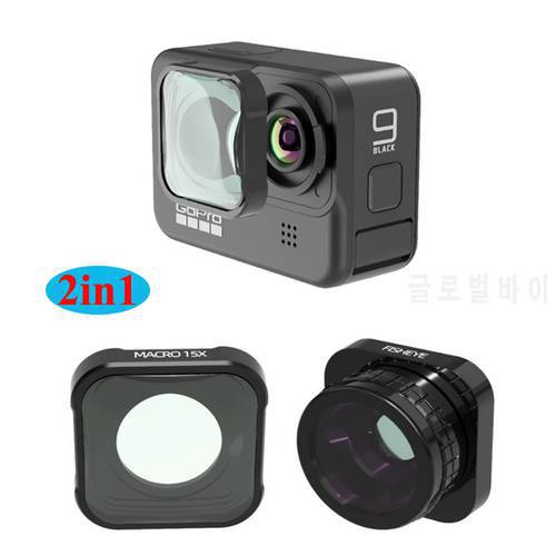 2in1 Wide-angle Fisheye Lens 15X Macro Lens for gopro hero 9 10 black Action Camera Optical Glass Lens Vlog Shooting Accessories
