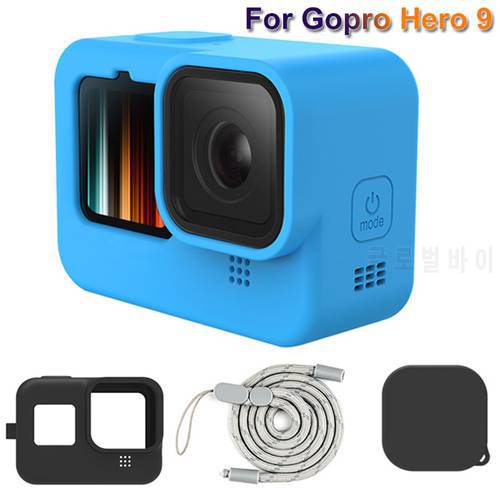3in1 For GoPro Hero 10/9 Black Case Silicone Camera Body Cover +Protective Silicone Lens Cap +Wrist Strap for Gopro 9 Camera