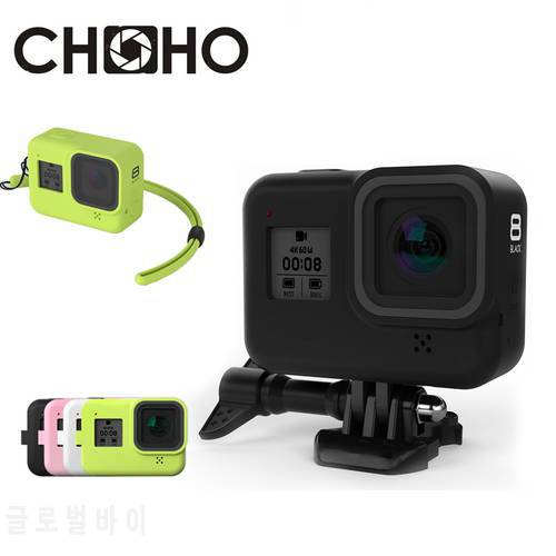 For Gopro Hero 8 Accessories Protective Case Silicone Frame Housing Soft Rubber Shell Protector + Strap For Go Pro 8 Black New
