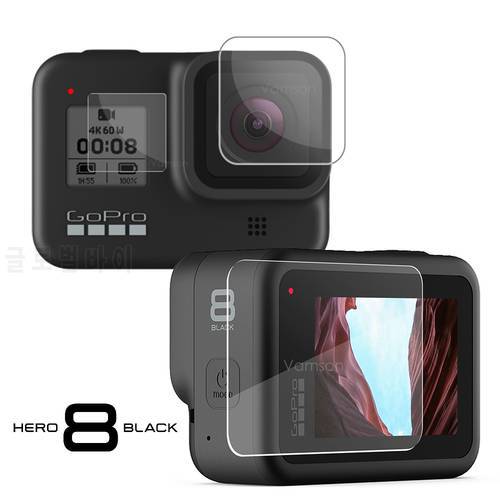 Vamson for GoPro Hero 8 Tempered Glass for GoPro Accessories Lens Cap LCD Screen Protective Film for Gopro 8 Action Camera VP720