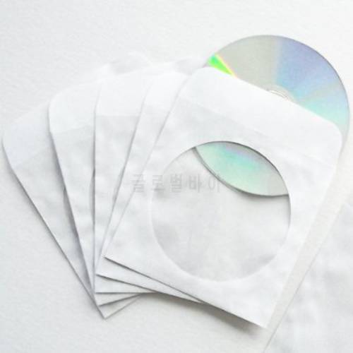 White CDSLV-100-WH, 100 Paper CD sleeves with Window and Rear Flap