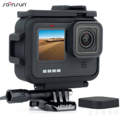 SOONSUN Protective Frame Housing Case Cover with Double Cold Shoe Mount Lens Cap for GoPro Hero 11 10 9 Black Go Pro Accessories