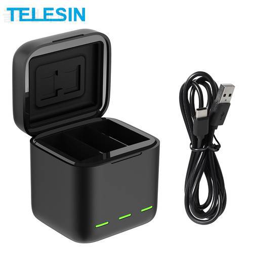 TELESIN For GoPro 9 3 Ways LED Light Battery Charger TF Card Storage Charging Box For GoPro9 GoPro10 GoPro Hero 11 10 9 Black