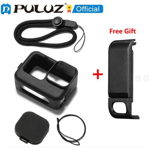 PULUZ Action Camera Accessories Kit for GoPro Hero11 10 9 Black Silicone Housing Case Lens Cap Battery Side Lid Cover for GoPro