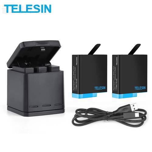 TELESIN 2 Pack Battery 3 Slots Battery Charging Box + USB Charging Cable for GoPro Hero 5 Hero 6 Hero 7 8 Charger Accessories