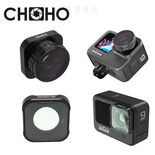 For GoPro Hero 9 10 11 Black Accessories Filter 180° Fisheye Macro 15X Close-up Lens Protective Cover Protector for Go Pro HERO