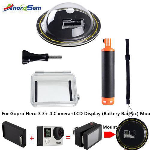 Anordsem New Design Waterproof Housing Dome Mount for Gopro Hero3 3+ 4 (Camera+LCD Display&Extend Battery BacPac)