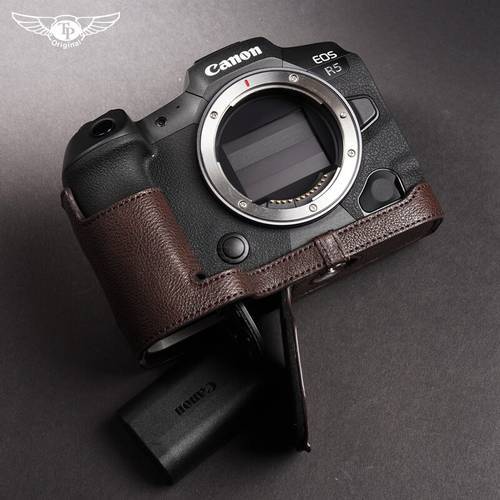 Genuine Cowhide Leather R5 R6 Camera Case Bag handmade Cowhide Half Body for Canon EOS R5 R6