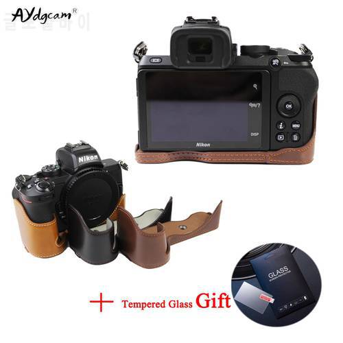 PU Leather Nikon Z50 Camera Case Z-fc Camera bag For Nikon Z50 ZFC Z-fc half cover With Battery Opening Tempered Glass Gift