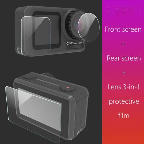 For Osmo Action Camera 3 in 1 Tempered Glass Protector Cover Case High transparent HD PET Lens Screen Protective Film Set