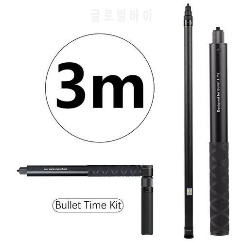 1.2m 3m Carbon Fiber Invisible Selfie Stick Bullet Time Rotating Handle Tripod for Insta360 X3 One X2 OneR GoPro Max Accessories