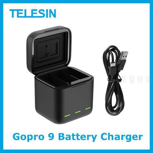 In Stock TELESIN For GoPro 9 3 Ways LED Light Battery Charger TF Card Storage Charging Box For GoPro Hero 9 Black
