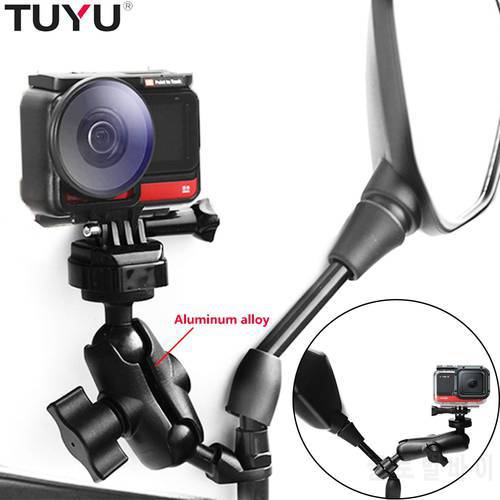 TUYU Motorcycle Riding Camera Holder Rearview Mirror Adjustable Metal Fixed Bracket Stand For insta360 one X/R GoPro Max camera