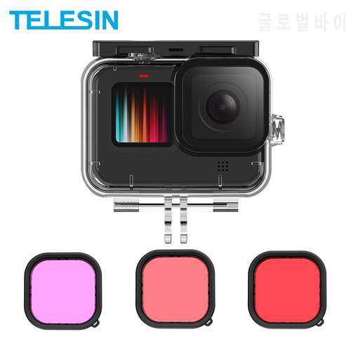 Telesin Underwater 50M Waterproof Case Go Pro 9 Diving Shell Lens Filter Cover For Gopro Hero 9 Black Action Camera Accessories