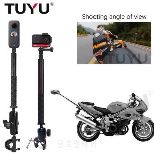 TUYU Motorcycle Camera Holder Handlebar Mount Bracket for GoPro DJI & Insta360 One R X2 X3 Invisible Selfie Stick Bike Clamp