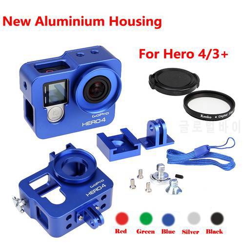 New Go pro Hero 4 3+ Camera Accessory, Aluminium Metal Housing Frame Alloy Protective Case +UV filter for Gopro 4 hero4,hero3+