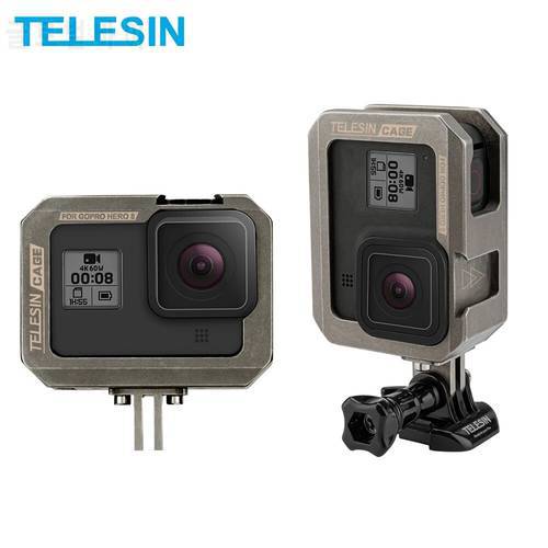 TELESIN Aluminium Alloy Frame Case Vertical Horizontal Cage With Clod Shoe Anti-shock For GoPro Hero 8 Black Accessories