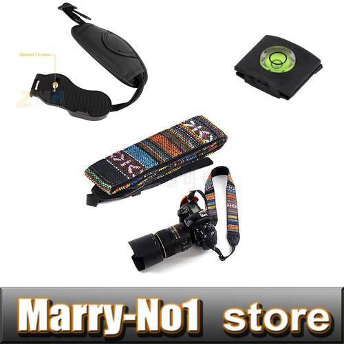3 in 1 Shoulder neck strap + wrist hand grip strap and hot shoe Spirit Level for DSLR Can&n nik&n pentax &lympus Free shipping